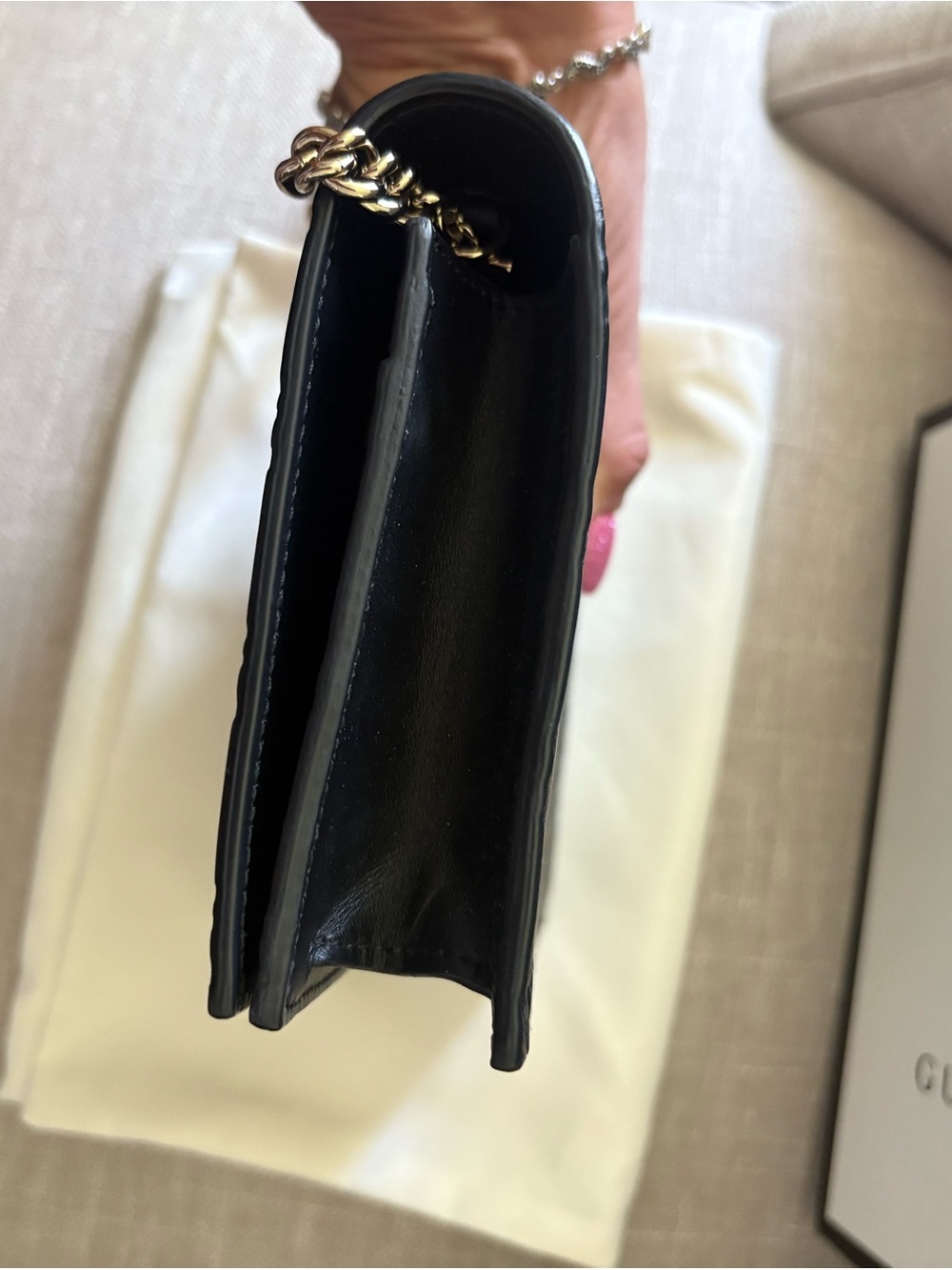 Gucci Black Embossed Leather Chain Crossbody - Picture 6 of 14
